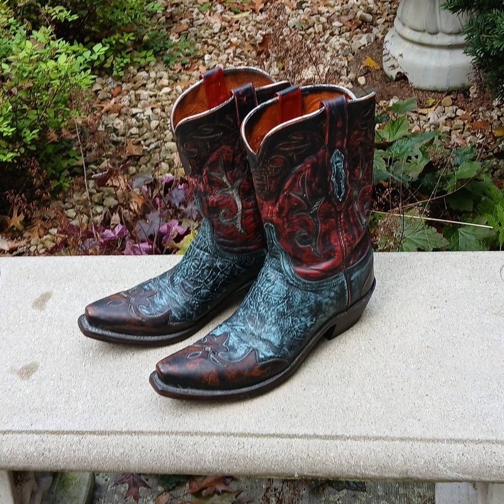 Lucchese Stonewashed Goat Cowgirl Boot Robins Egg N9320 sz 9 - Picture 12 of 16